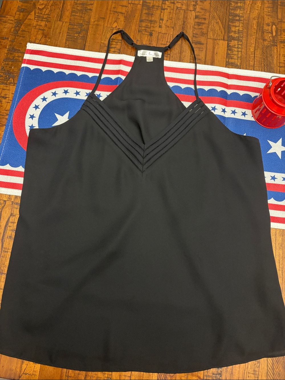 nine britton Black Halter Cami with V-Stitch Detail